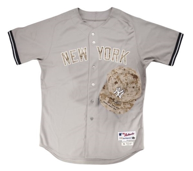 2013 David Adams Game Worn and Signed Memorial Day New York Yankees Road Camouflauge Jersey and Hat (MLB Auth) - PHOTO MATCHED